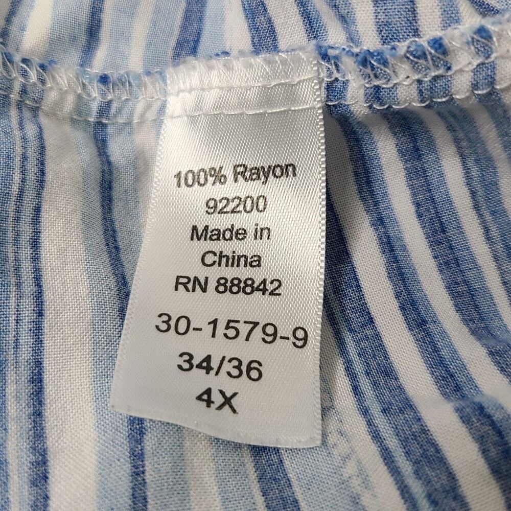 Woman Within Womens Plus‎ 4X 34/36 Blue Striped Top Blouse V-Neck Beach Summer - Picture 9 of 9